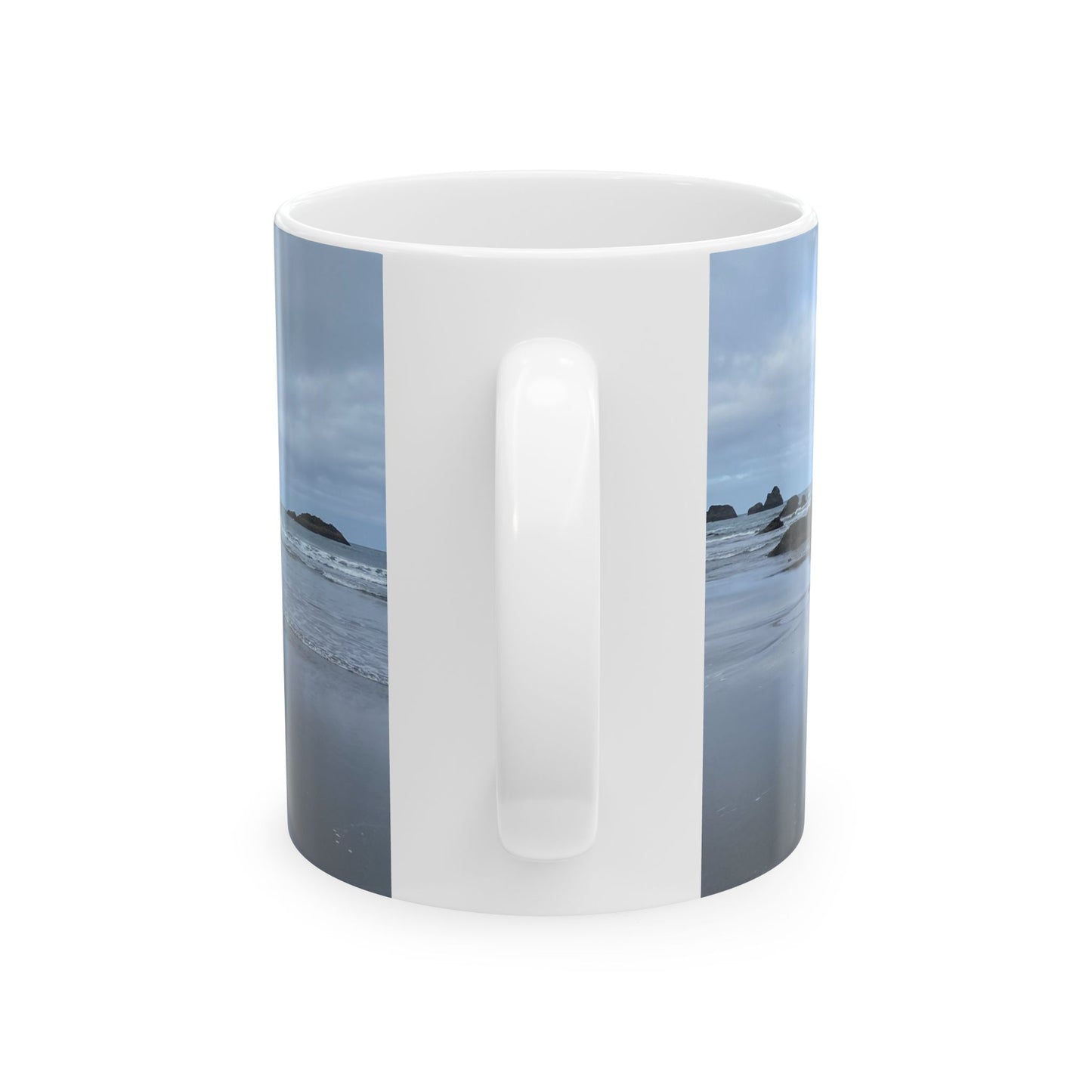 Coastal Rock Beach Ceramic Mug — Moody Ocean Landscape Coffee Cup (11oz & 15oz)
