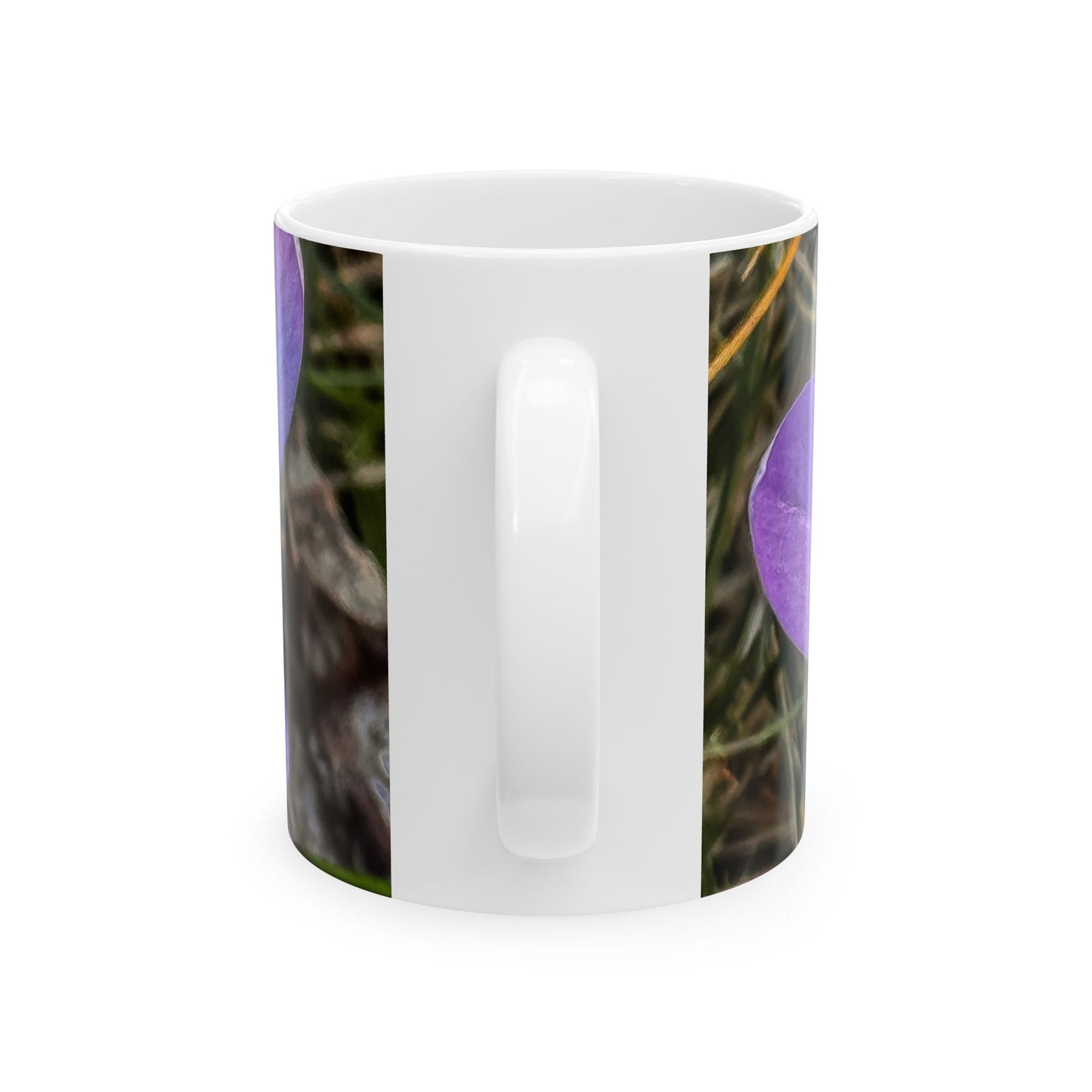 Crocus Floral Ceramic Mug — Close-Up Purple Spring Flower Coffee Cup (11oz, 15oz)