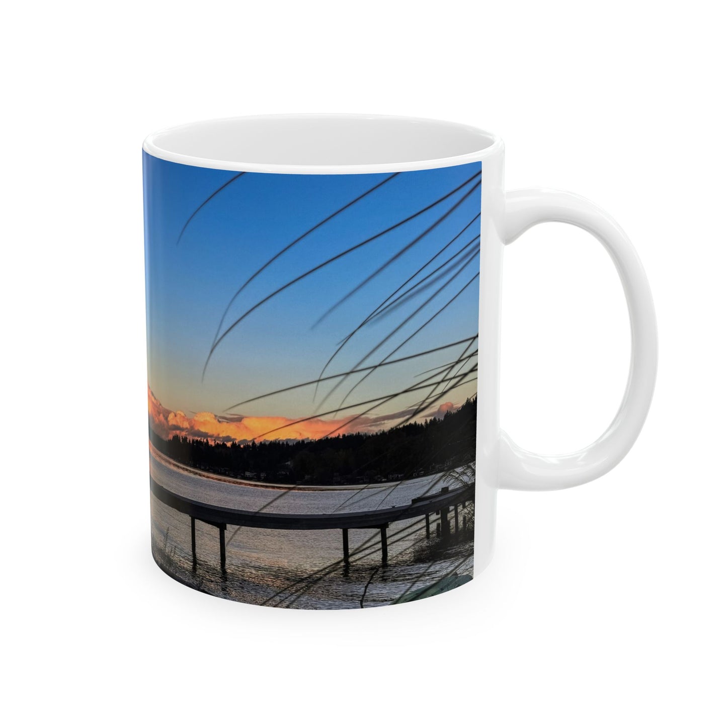 Sunset Lake Photo Mug — Scenic Waterfront Ceramic Coffee Cup (11oz, 15oz)