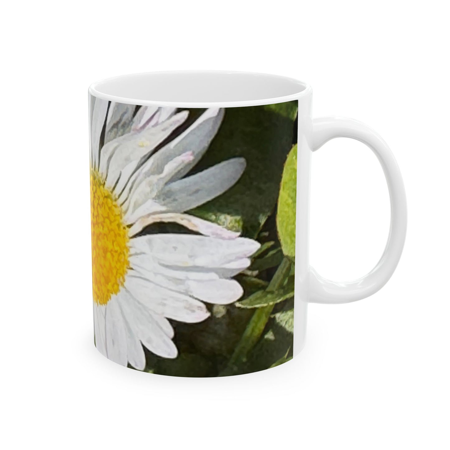 Daisy Floral Ceramic Mug — White Daisy Coffee Cup (11oz, 15oz)