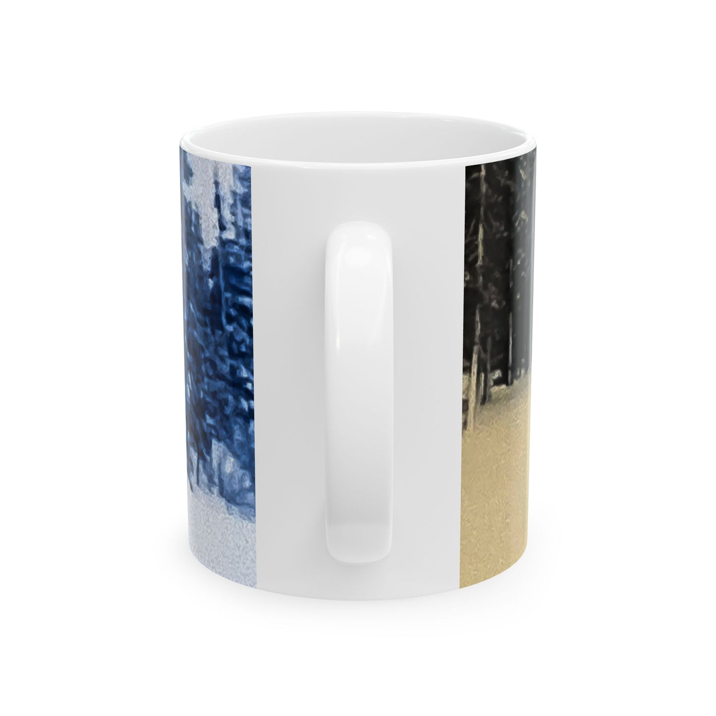 Winter Cabin Snow Scene Ceramic Mug — Cozy Forest Landscape Coffee Cup (11oz/15oz)