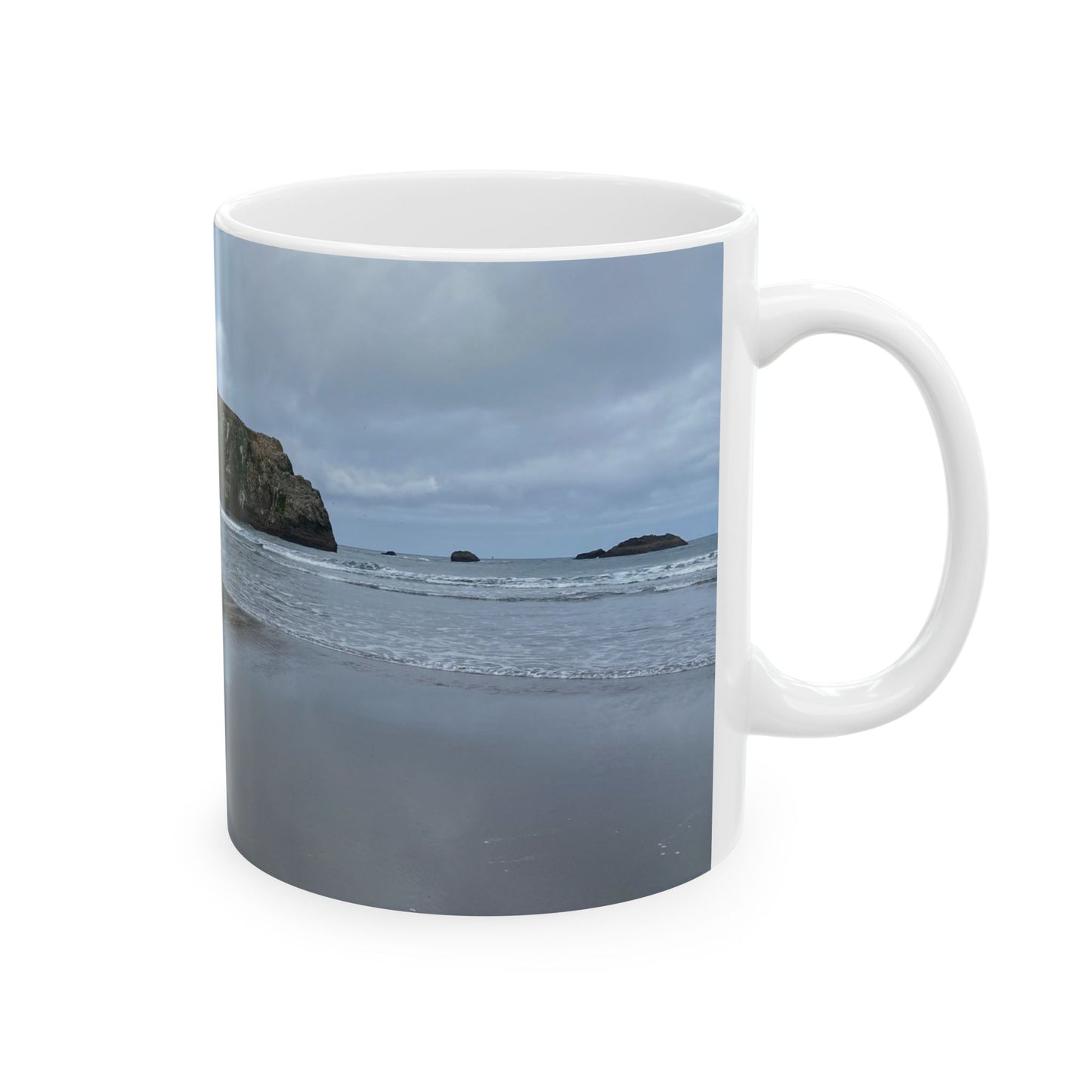 Coastal Rock Beach Ceramic Mug — Moody Ocean Landscape Coffee Cup (11oz & 15oz)