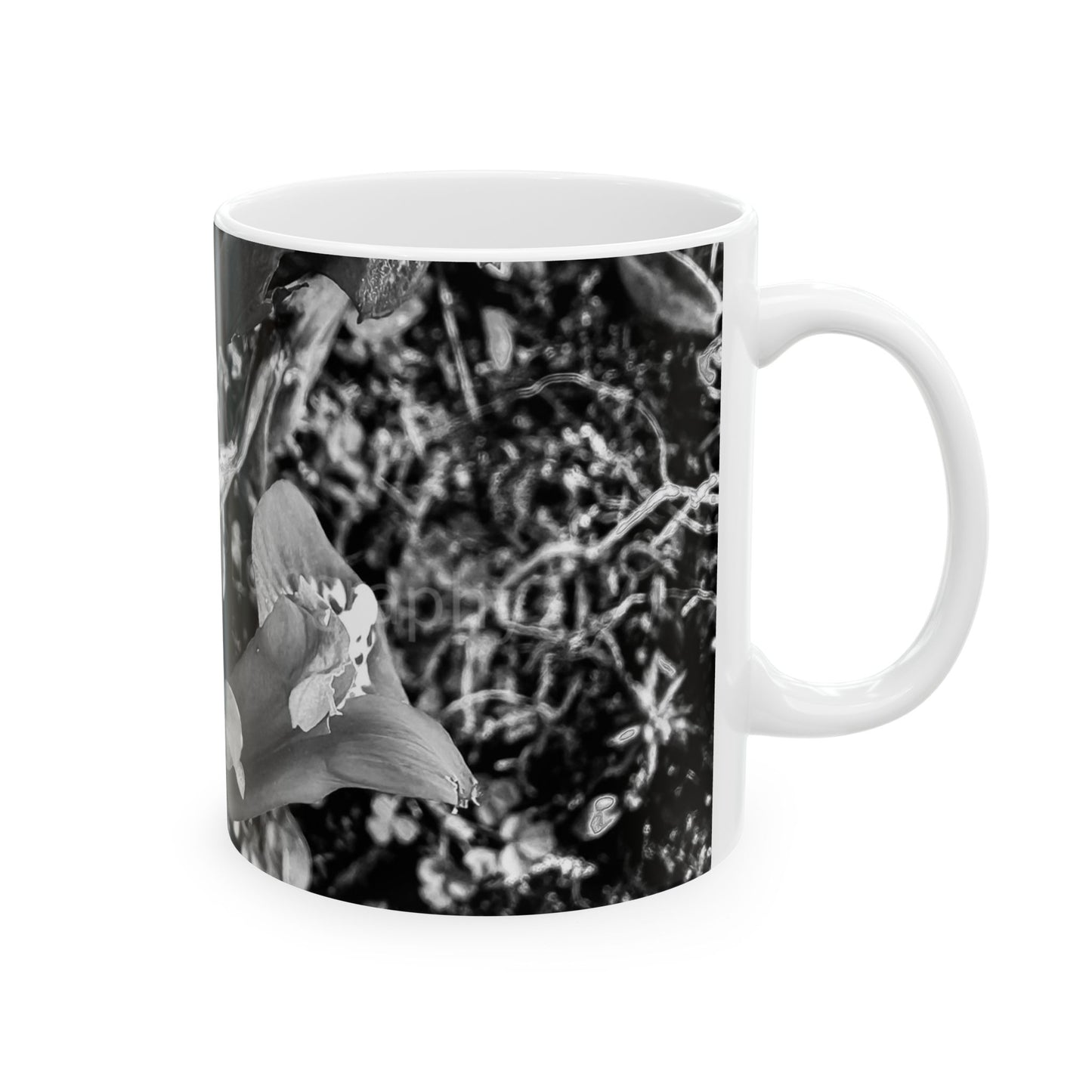 Black & White Floral Ceramic Mug — Monochrome Bloom Coffee Cup (11oz, 15oz)