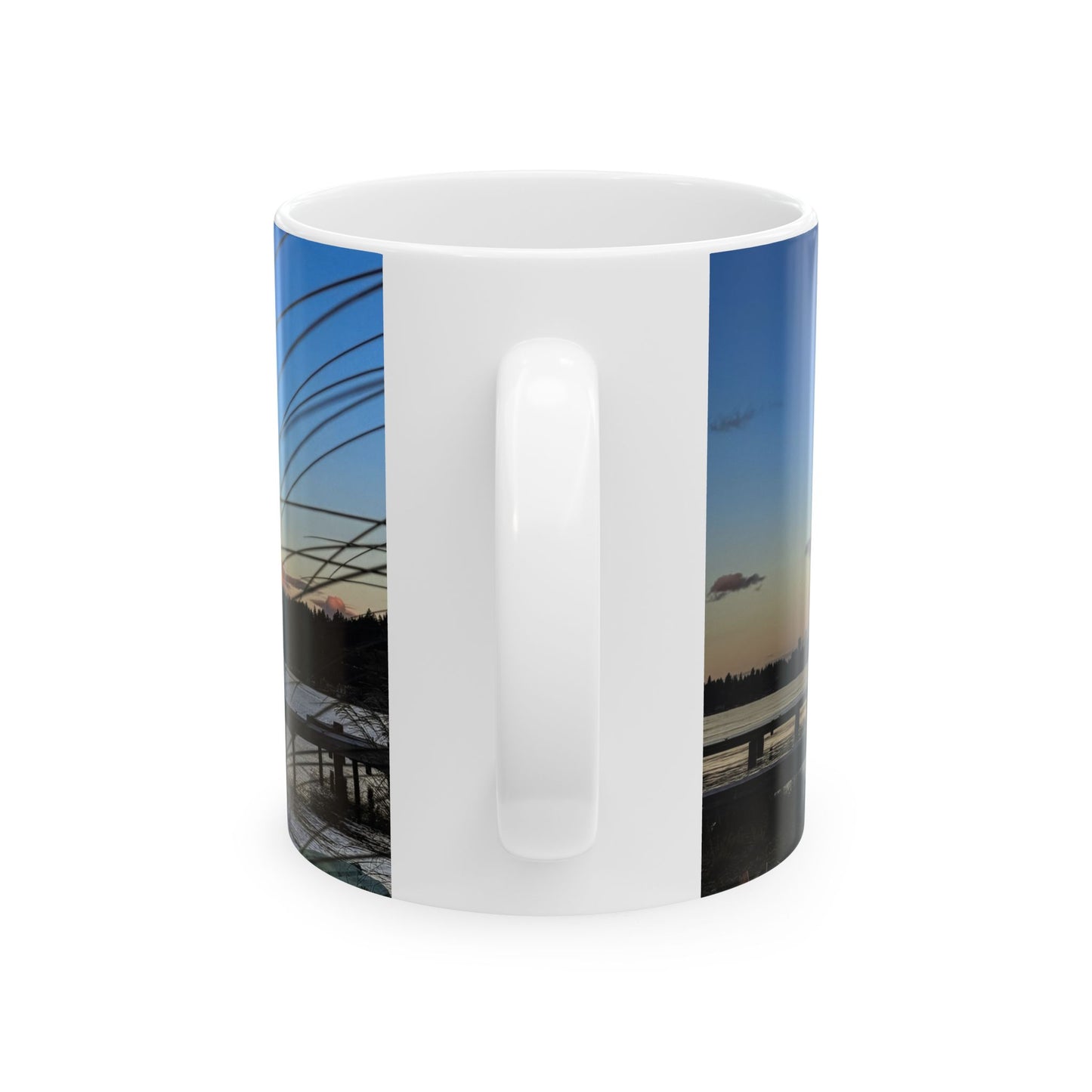 Sunset Lake Photo Mug — Scenic Waterfront Ceramic Coffee Cup (11oz, 15oz)