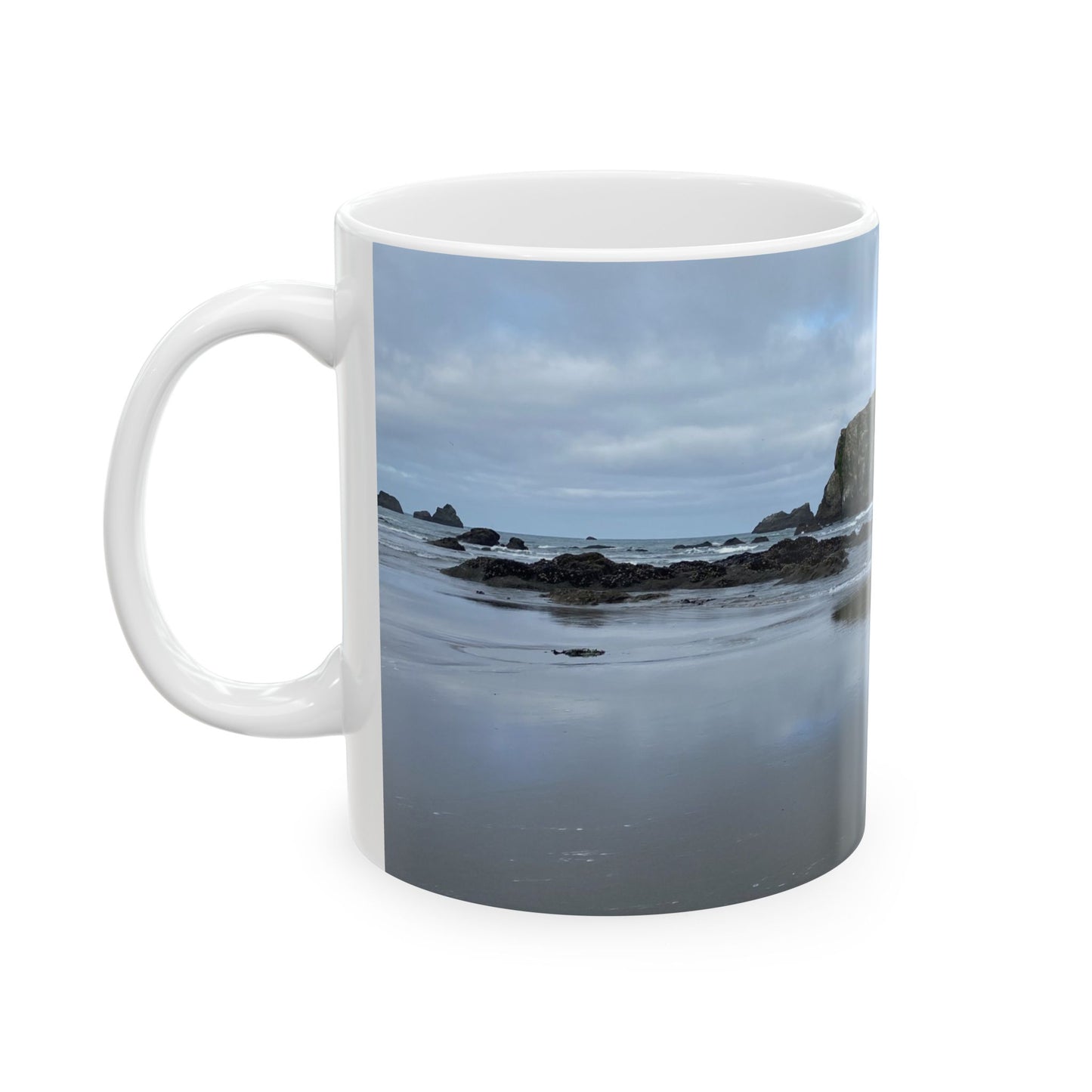 Coastal Rock Beach Ceramic Mug — Moody Ocean Landscape Coffee Cup (11oz & 15oz)