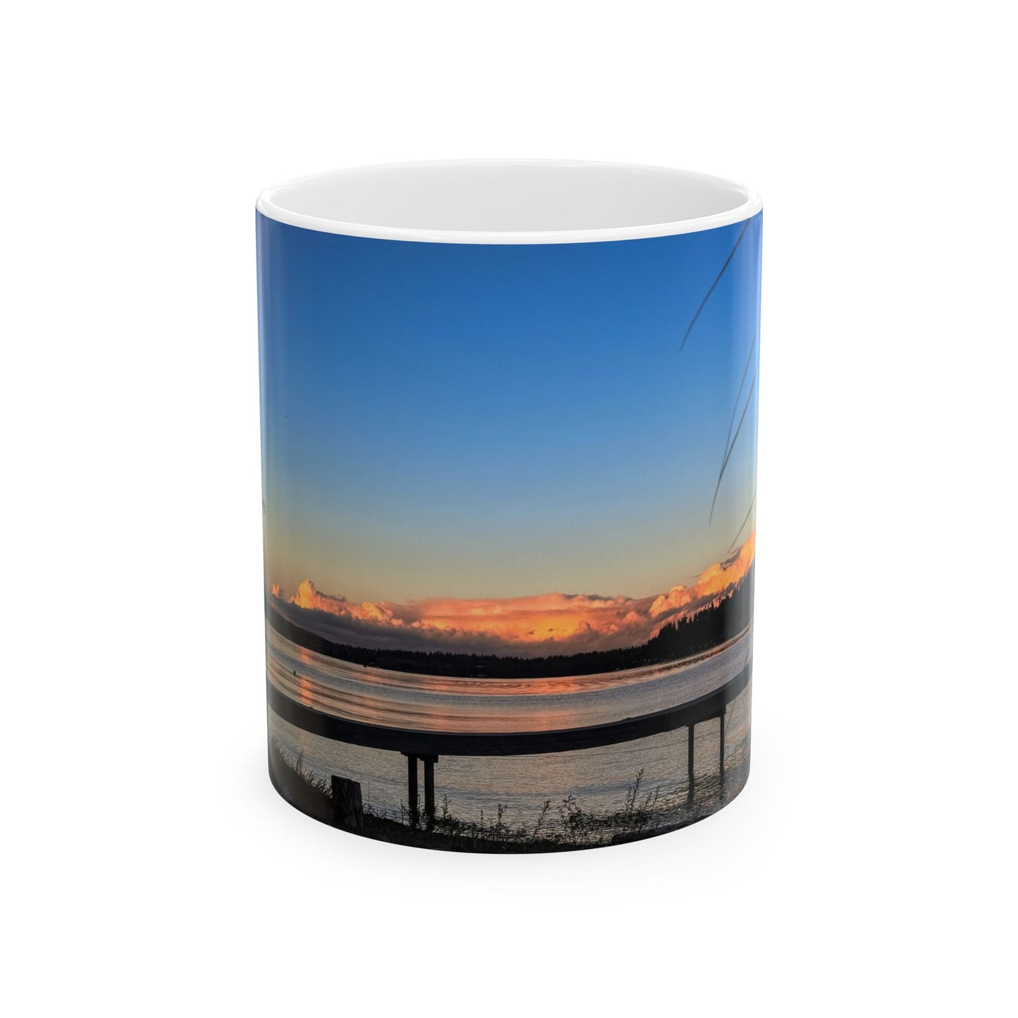 Sunset Lake Photo Mug — Scenic Waterfront Ceramic Coffee Cup (11oz, 15oz)