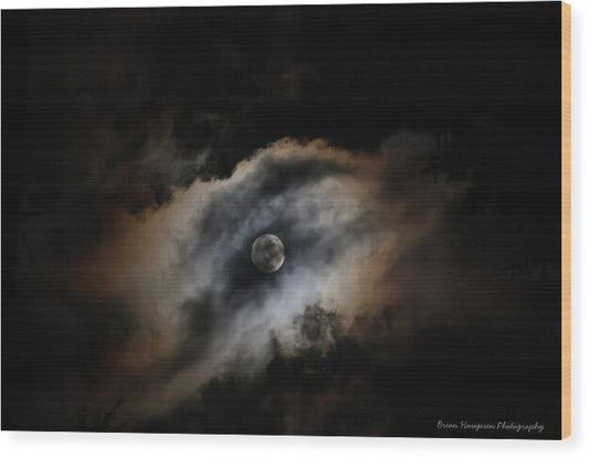 Moon Surrounded by Dramatic Clouds - Wood Print
