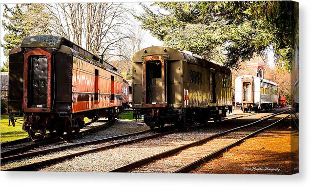 Vintage Train Cars on Tracks - Canvas Print